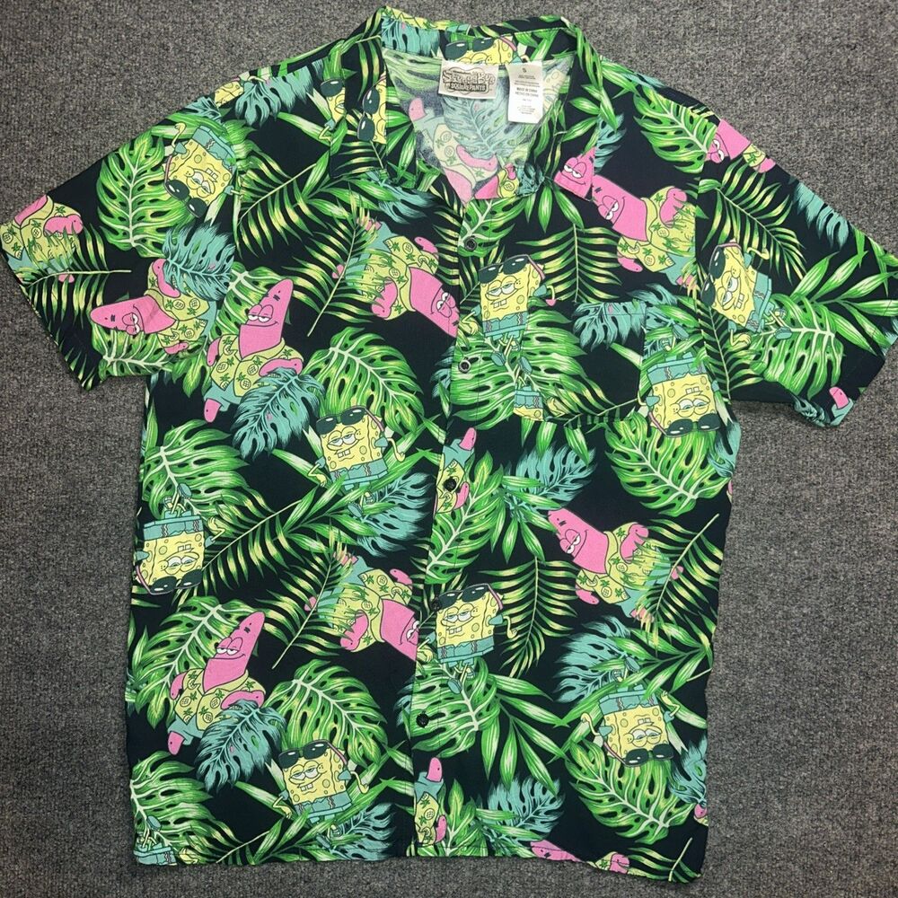 Spongebob Squarepants Hawaiian Tropical Nickelodeon Beach Shirt men’s size S